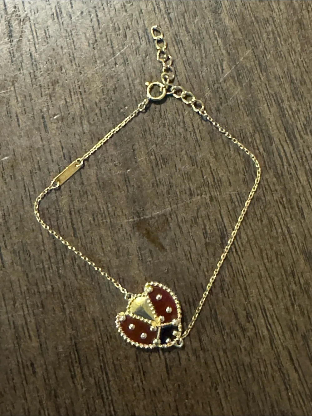 Gold Ladybug Pendant Bracelet with Red Enamel - Women Jewelry